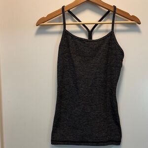 lululemon athletica Black and Charcoal Striped Spaghetti Strap Tank